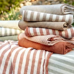 Tovaglia rettangolare in garza di cotone (150 x 350 cm) Gaïa a righe Verde eucalipto