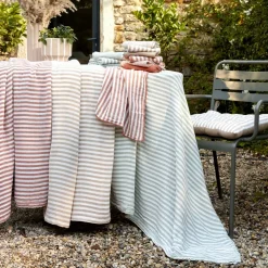 Tovaglia rettangolare in garza di cotone (150 x 350 cm) Gaïa a righe Verde eucalipto