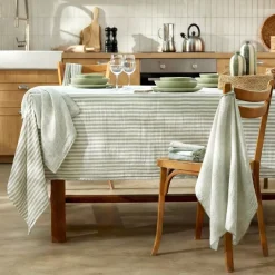 Tovaglia rettangolare in garza di cotone (150 x 350 cm) Gaïa a righe Verde eucalipto