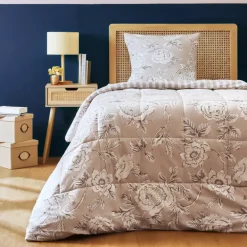 Trapunta stampata e federa in cotone (140 x 200 cm) Lara Beige