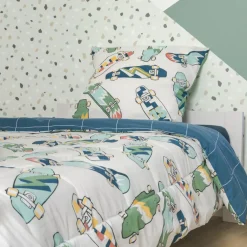 Trapunta stampata per bambini in cotone (140 x 200 cm) California Blu