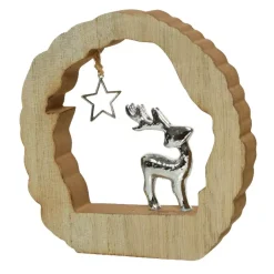Tronchetto in legno (H14 cm) Renna e stella Legno biondo
