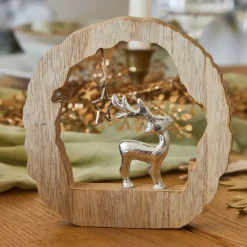Tronchetto in legno (H14 cm) Renna e stella Legno biondo