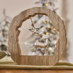 Tronchetto in legno (H14 cm) Renna e stella Legno biondo