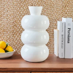 Vaso in metallo smaltato fatto a mano (H33 cm) Serena Bianco brillante