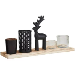 Vassoio decorativo con 4 portacandele Magia del Natale in legno e nero