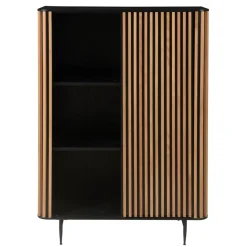 Vetrina alta a 3 livelli in rovere massiccio (98 x 135 cm) Rytm Nero