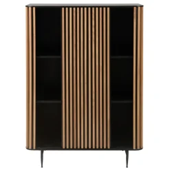 Vetrina alta a 3 livelli in rovere massiccio (98 x 135 cm) Rytm Nero