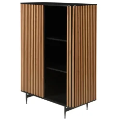 Vetrina alta a 3 livelli in rovere massiccio (98 x 135 cm) Rytm Nero