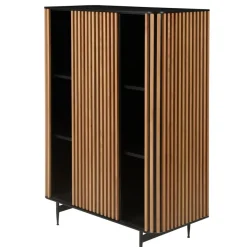 Vetrina alta a 3 livelli in rovere massiccio (98 x 135 cm) Rytm Nero