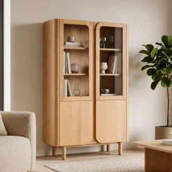 Vetrina 4 ante in rovere massiccio (120 x 190 cm) Oakland Naturale
