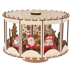 Villaggio di Natale in legno animato e luminoso a pile (20 x H14 cm) Carosello incantato