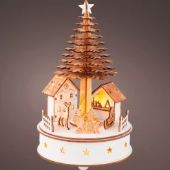 Villaggio di Natale in legno luminoso e musicale a pile (H25 cm) Albero di Natale