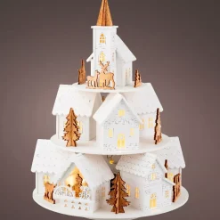 Villaggio di Natale in legno luminoso e musicale a pile (H28 cm) Case sulla collina