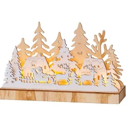 Villaggio di Natale in legno luminoso a pile (30 x 18 cm) Polo Nord