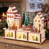 Villaggio di Natale in legno luminoso e musicale a pile (27 x H22 cm) Cuore del villaggio Colorato