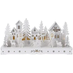 Villaggio di Natale in legno luminoso a pile (29 x H14 cm) Square incantato Bianco
