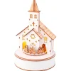Villaggio di Natale in legno luminoso e musicale a pile (H24 cm) Chiesa e treno