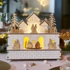 Villaggio di Natale in legno luminoso e musicale a pile (21 x H24 cm) Villaggio in festa