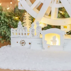 Villaggio di Natale in legno luminoso e animato (H30 cm) Grande ruota di Natale