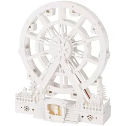 Villaggio di Natale in legno luminoso e animato (H30 cm) Grande ruota di Natale