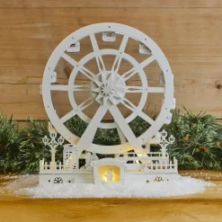 Villaggio di Natale in legno luminoso e animato (H30 cm) Ruota Incantata di Natale