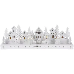 Villaggio di Natale in legno luminoso a pile (45 x H15 cm) Piazza incantata Bianca