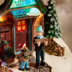 Villaggio di Natale luminoso, animato e musicale (H34 cm) Mulino e bambini