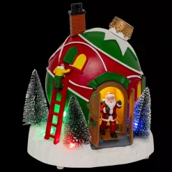 Villaggio di Natale musicale e animato a pile (H22 cm) Capanna di Babbo Natale