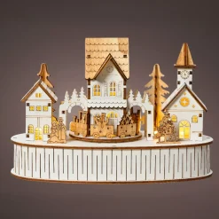 Villaggio natalizio luminoso e musicale a pile in legno (22 x H15 cm) Città di luce