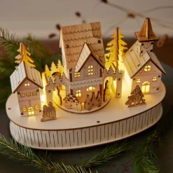 Villaggio natalizio luminoso e musicale a pile in legno (22 x H15 cm) Città di luce