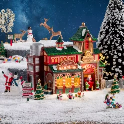 Villagio di Natale Lemax a pile e luminoso La scuderia delle renne di Babbo Natale