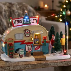 Villagio di Natale Lemax luminoso a pile Venditore di alberi